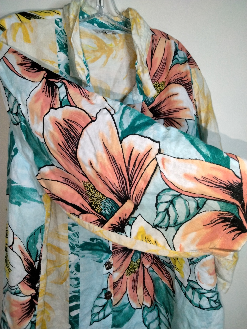 John Mark -Sz 2X- Multicolored Floral Linen Button-Down Front 3/4 Sleeve Shirt - Picture 8 of 14